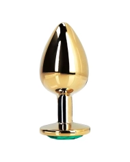 Gold metal anal plug with green crystal (Medium) - Ouch!