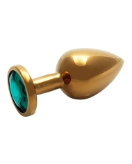 Gold metal anal plug with green crystal (Medium) - Ouch!