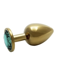 Gold metal anal plug with green crystal (Large) - Metal Butt Plug Ouch!