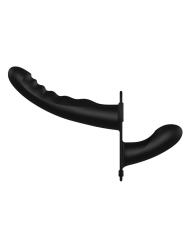 Adjustable double strapon and ridged silicone dildo (Black) - Ouch!