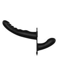 Doppelter verstellbarer Strapon und Dildo aus geripptem Silikon (Schwarz) - Ouch!