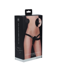 Double strapon ajustable et dildo en silicone strié (Noir) - Ouch!