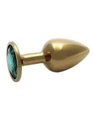 Gold metal anal plug with green crystal (Small) - Metal Butt Plug Ouch!