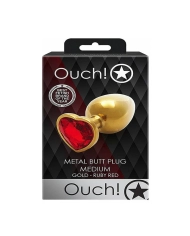 Gold metal anal plug with red crystal - Ouch!