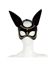 Black leather mask with metal parts and gold chain - Couture XX-DREAMSTOYS