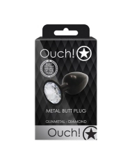 Black metal anal plug with silver crystal - Ouch!