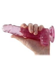 Dildo mit Hoden und Saugglocke 14 cm (Pink) - RealRock Crystal Clear