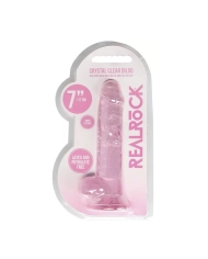 Dildo mit Hoden und Saugglocke 14 cm (Pink) - RealRock Crystal Clear