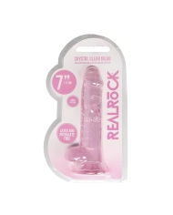 Dildo avec testicules et ventouse 14 cm (Rose) - RealRock Crystal Clear