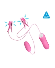 Vibrating egg with electrostimulating breast clamps - Pretty Love