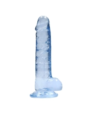 Dildo mit Hoden und Saugglocke 14 cm (Blau) - RealRock Crystal Clear
