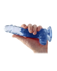 Dildo avec testicules et ventouse 14 cm (Bleu) - RealRock Crystal Clear