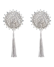 Cache-seins avec pompons Mistiqua (Argent) - Obsessive