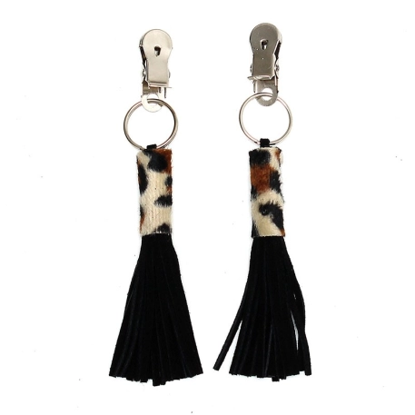 Pinze capezzolo con piccole fruste di cuoio (Leopard) - Rimba