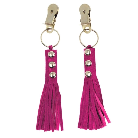 Pinces à seins avec petit fouet cuir suède (Rose) - Rimba