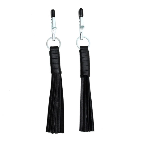 Nipple clamps with leather whips Black - Rimba