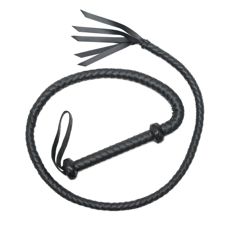 BDSM Peitsche in schwarz geflochtenem Kunstleder (155 cm) - Rimba