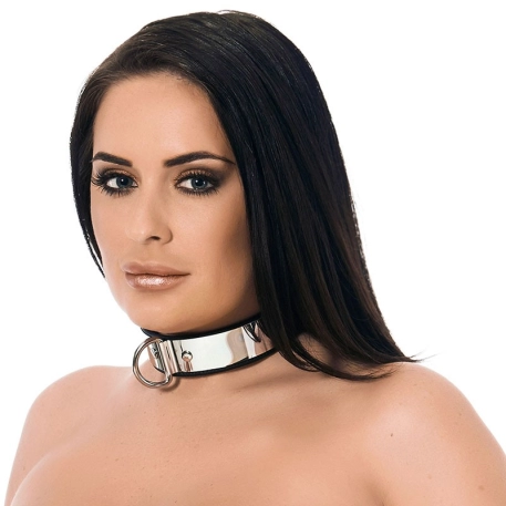 Metallic BDSM collar with padlock (width 3.5 cm) - Rimba