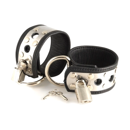 Leather and metal handcuffs with padlock - Rimba