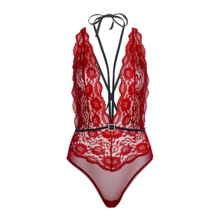 Floral Lace deep V Teddy (Red) - Leg Avenue