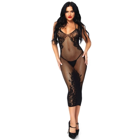 Sexy dress with fishnet and lace (black) – Leg Avenue