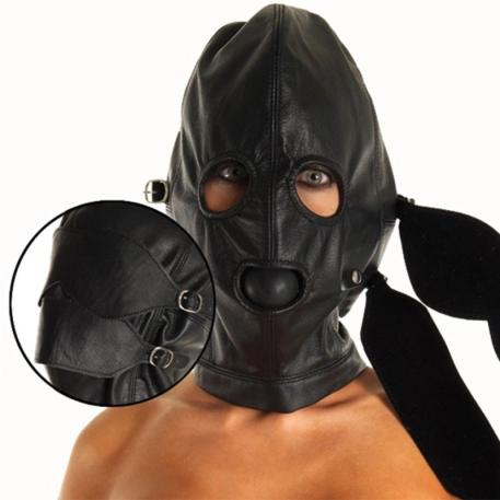 Leder BDSM Haube mit Ball Gag - Rimba