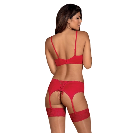 Jolierose 3 st. Set di lingerie sexy (rosso) - Obsessive