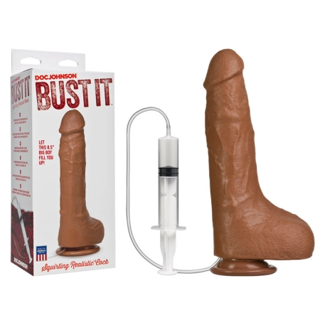 Bust It Strap-On-Me (gode qui éjacule) 15cm (Brun) - Doc Johnson