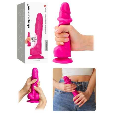 Realistic Cock with scrotum (Pink) - strap-on-me Sliding Skin (Small)