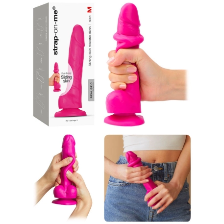 Dildo réaliste avec scrotum  (Pink) - strap-on-me Sliding Skin (Medium)