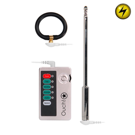 Electro-stimulating and vibrating urethral probe with cockring - Ouch!
