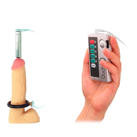 Electro-stimulating and vibrating urethral probe with cockring - Ouch!
