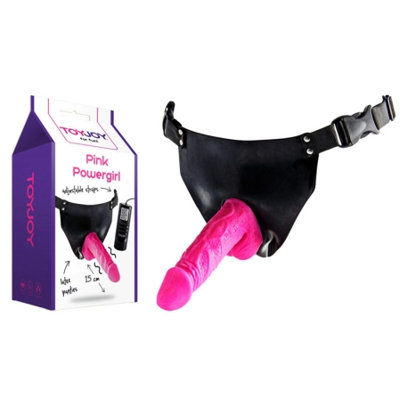 Vibrating strap-on dildo Pink PowerGirl - ToyJoy