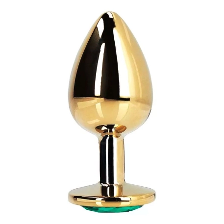 Gold metal anal plug with green crystal (Medium) - Ouch!