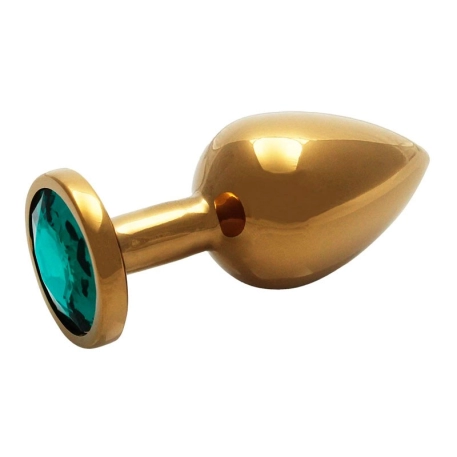 Gold metal anal plug with green crystal (Medium) - Ouch!