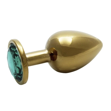 Gold metal anal plug with green crystal (Large) - Metal Butt Plug Ouch!