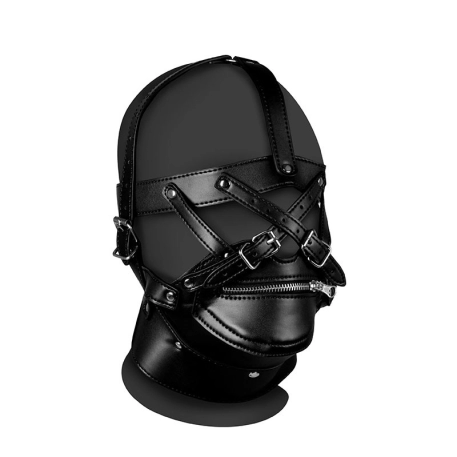 Head harness with zipped mouth and lock (black) - Ouch!