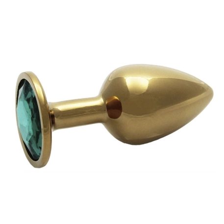 Gold metal anal plug with green crystal (Small) - Metal Butt Plug Ouch!