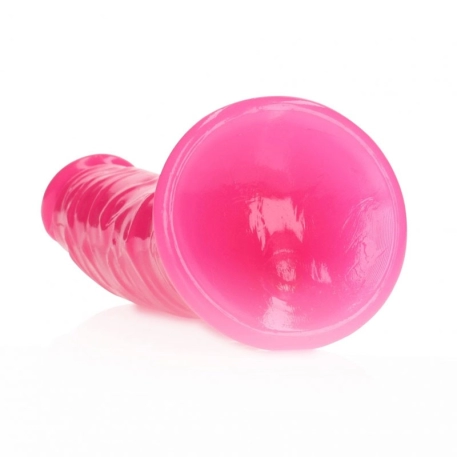 Realistischer neonpink Dildo mit Saugnapf 18 cm - RealRock Glow in the Dark