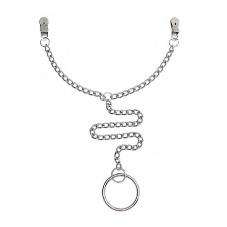 Brustklammern mit Kette und Cockring (5 cm) - Rimba