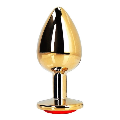 Gold metal anal plug with red crystal - Ouch!