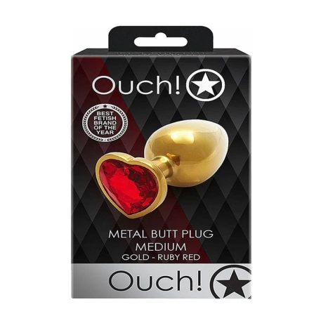 Gold metal anal plug with red crystal - Ouch!