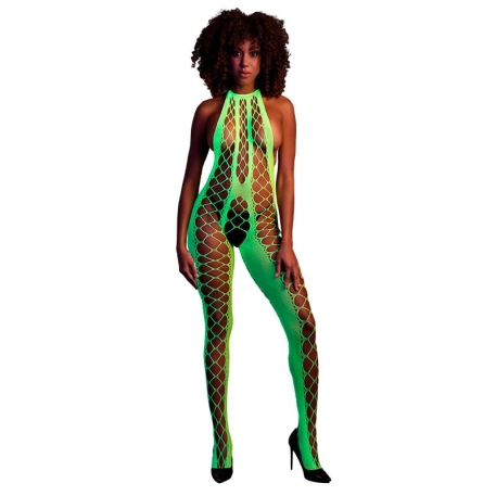 Bodystocking dos nu (Vert Fluo) - Ouch! Glow in the Dark