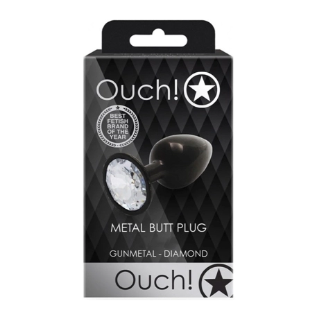 Black metal anal plug with silver crystal - Ouch!