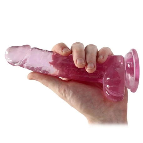 Dildo mit Hoden und Saugglocke 14 cm (Pink) - RealRock Crystal Clear
