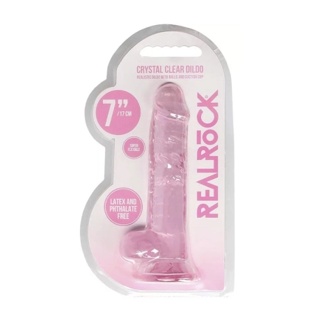 Dildo mit Hoden und Saugglocke 14 cm (Pink) - RealRock Crystal Clear