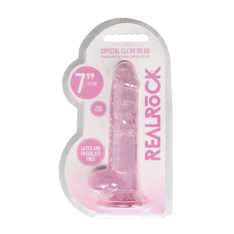 Dildo avec testicules et ventouse 14 cm (Rose) - RealRock Crystal Clear