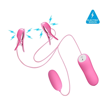 Vibrating egg with electrostimulating breast clamps - Pretty Love