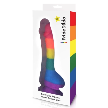 Gay Dildo mit Hodensack in Regenbogen-Farben  - Pride Dildo