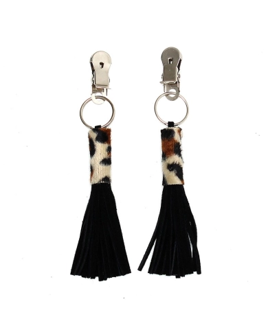 Nipple clamps with little leather whips (Leopard) - Rimba